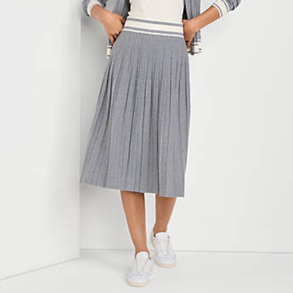 NEW! Lands End Pull On Pleated Midi Sweater Skirt Gray Heather Women’s Size XS